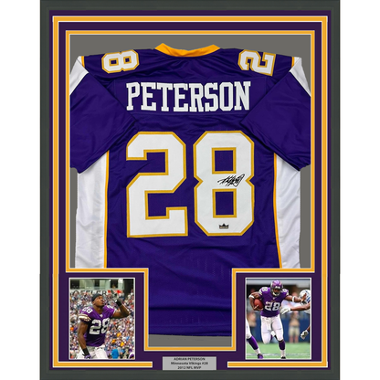 Framed Facsimile Autographed Adrian Peterson 35x39 Minnesota Purple Reprint Laser Auto Football Jersey