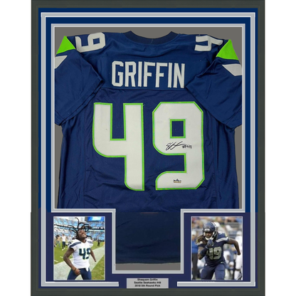 Framed Facsimile Autographed Shaquem Griffin 35x39 Seattle Blue Reprint Laser Auto Football Jersey