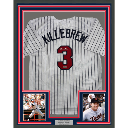 Framed Facsimile Autographed Harmon Killebrew 35x39 Minnesota Pinstripe Reprint Laser Auto Baseball Jersey
