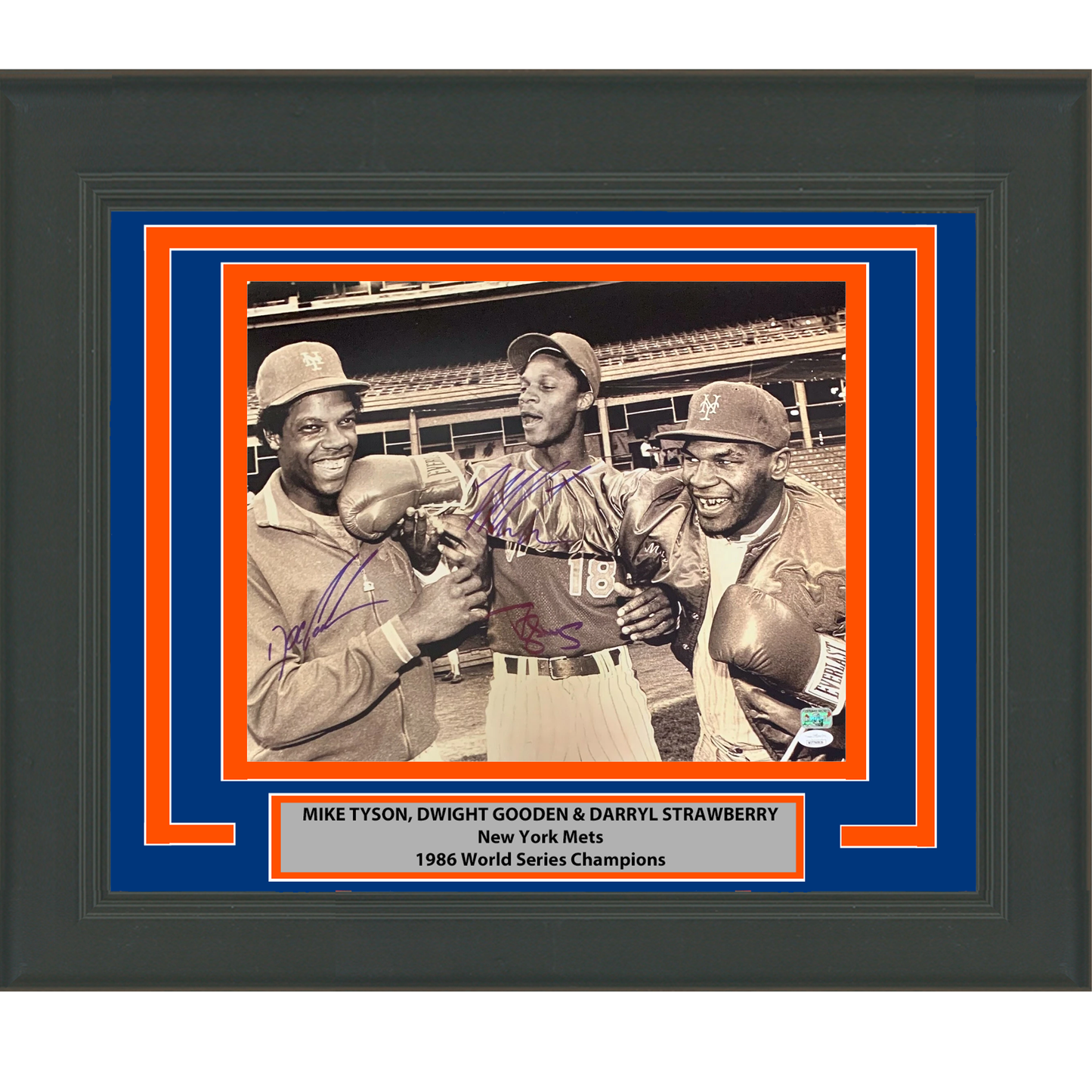 Framed Autographed/Signed Mike Tyson Darryl Strawberry Dwight Doc Gooden New York Mets 16x20 Boxing Baseball Photo JSA COA