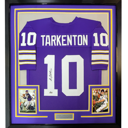 Framed Facsimile Autographed Fran Tarkenton 35x39 Minnesota Purple Reprint Laser Auto Football Jersey Size Men's XL