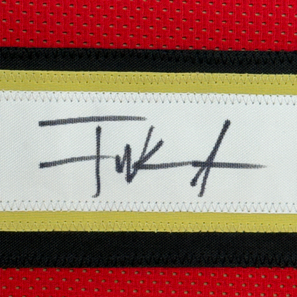 Framed Autographed/Signed Frank Gore 35x39 San Francisco Red Alternate Football Jersey Beckett BAS COA