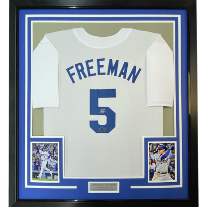 Framed Facsimile Autographed Freddie Freeman 35x39 Los Angeles LA White Reprint Laser Auto Baseball Jersey