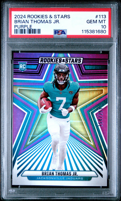 Graded 2024 Panini Rookies & Stars Brian Thomas Jr #113 Purple /299 Rookie RC Football Card PSA 10 Gem Mint