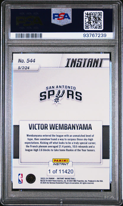 Graded 2023 Panini Instant Victor Wembanyama #544 Rookie RC Basketball Card PSA 9 Mint