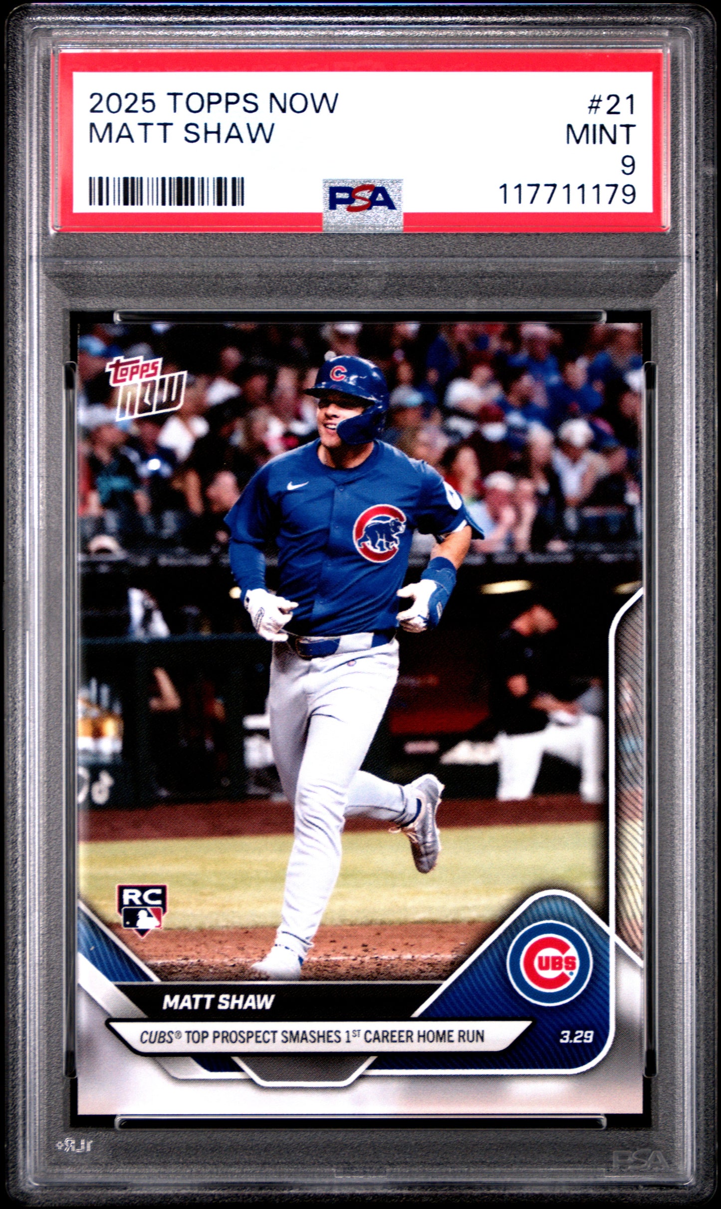 Graded 2025 Topps Now Matt Shaw #21 Rookie RC Baseball Card PSA 9 Mint
