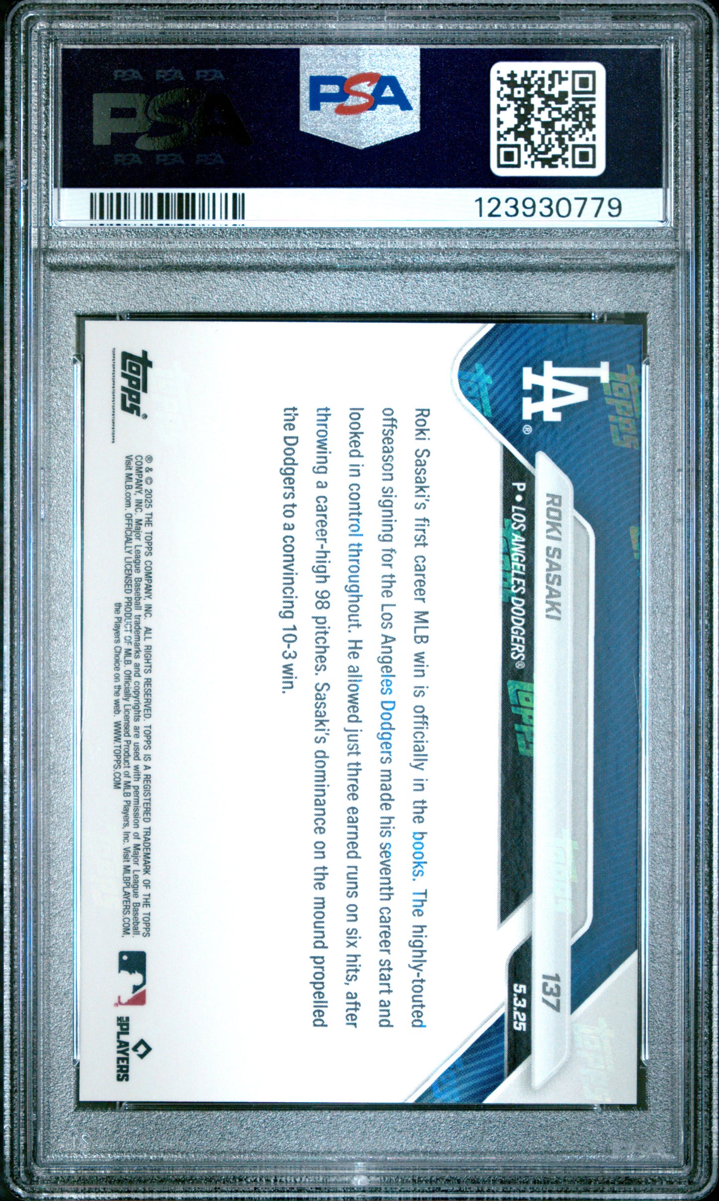 Graded 2025 Topps Now Roki Sasaki #137 Rookie RC Baseball Card PSA 9 Mint