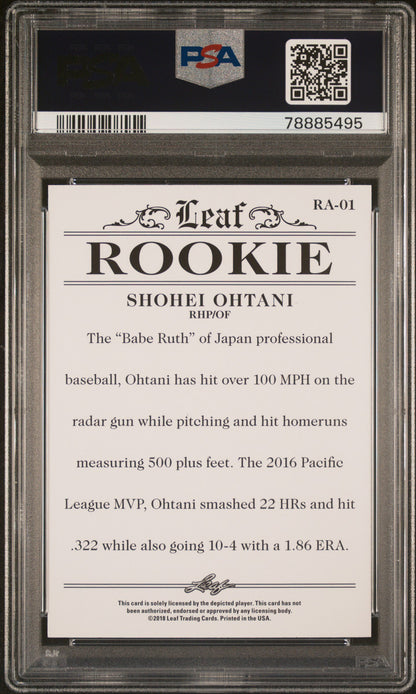 Graded 2018 Leaf Rookie Shohei Ohtani #RA01 Achievement Rookie RC Baseball Card PSA 10 Gem Mint