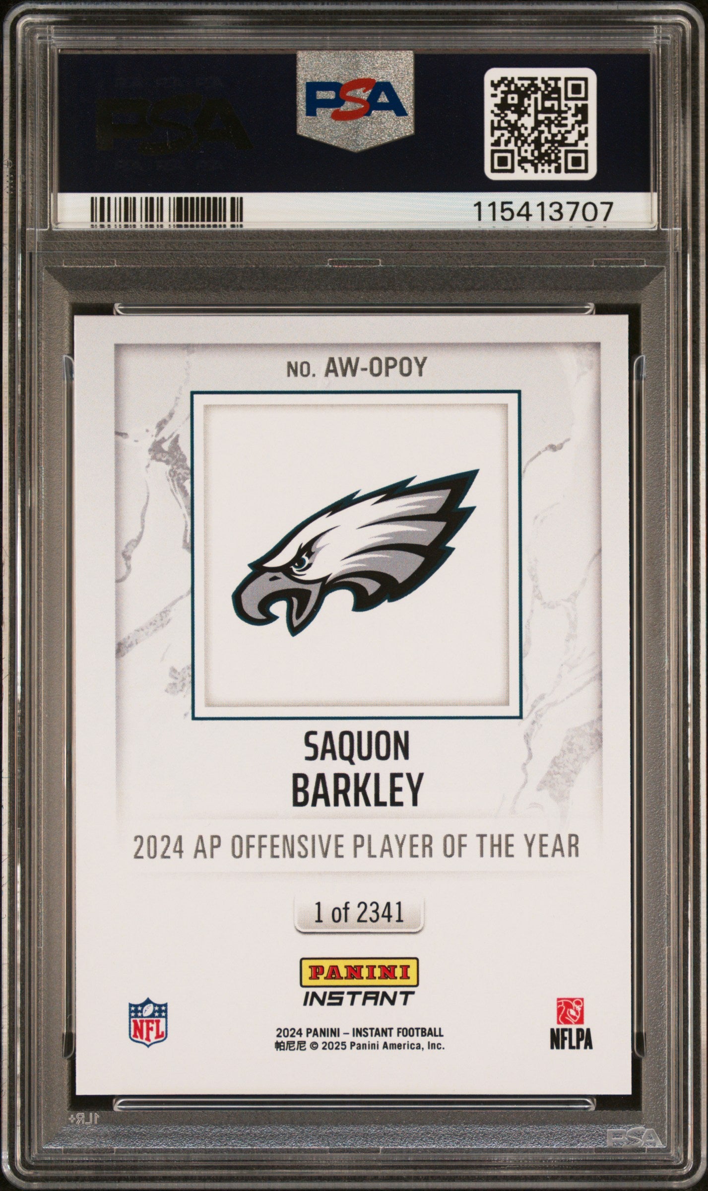 Graded 2024 Panini Instant NFL Saquon Barkley #OPOY Award Winners Football Card PSA 10 Gem Mint