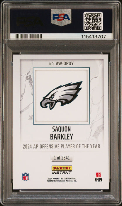 Graded 2024 Panini Instant NFL Saquon Barkley #OPOY Award Winners Football Card PSA 10 Gem Mint
