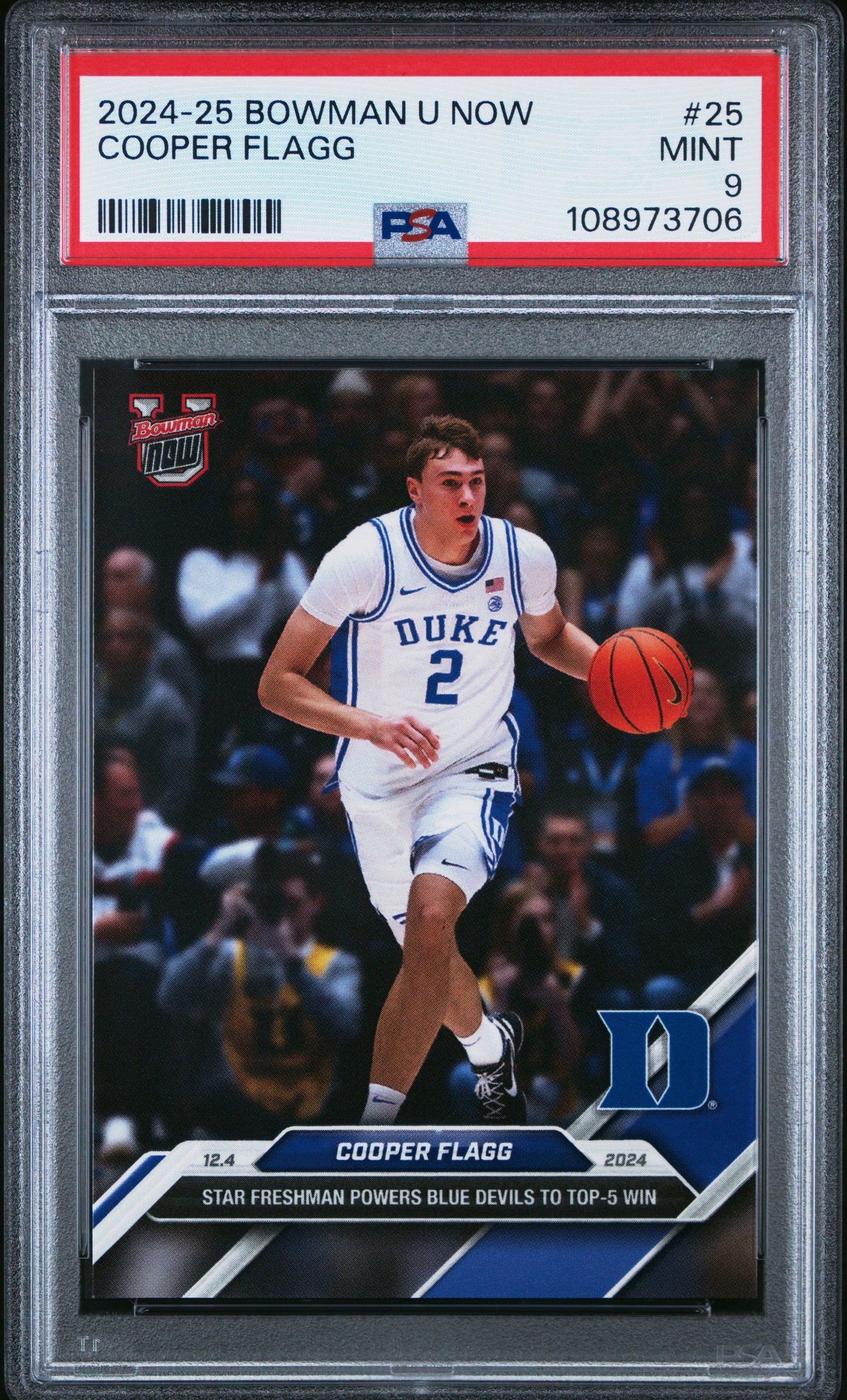 Graded 2024 Topps Bowman U Now Cooper Flagg #25 Rookie RC Basketball Card PSA 9 Mint