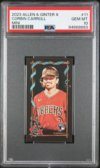Graded 2023 Topps Allen & Ginter Corbin Carroll #11 Mini Rookie RC Baseball Card PSA 10 Gem Mint