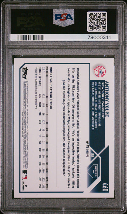 Graded 2023 Topps Anthony Volpe #460 Rookie RC Baseball Card PSA 10 Gem Mint