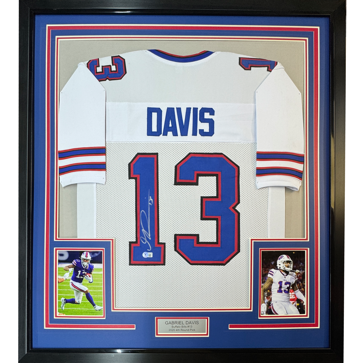 Framed Autographed/Signed Gabriel Gabe Davis 35x39 Buffalo White Football Jersey Beckett BAS COA