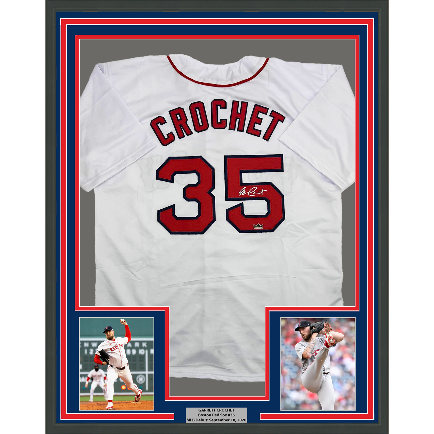 Framed Facsimile Autographed Garrett Crochet 35x39 Boston White Reprint Laser Auto Baseball Jersey