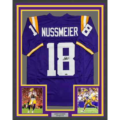 Framed Facsimile Autographed Garrett Nussmeier 35x39 LSU Purple Reprint Laser Auto College Football Jersey