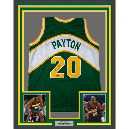 Framed Facsimile Autographed Gary Payton 35x39 Seattle Rookie Green Reprint Laser Auto Basketball Jersey