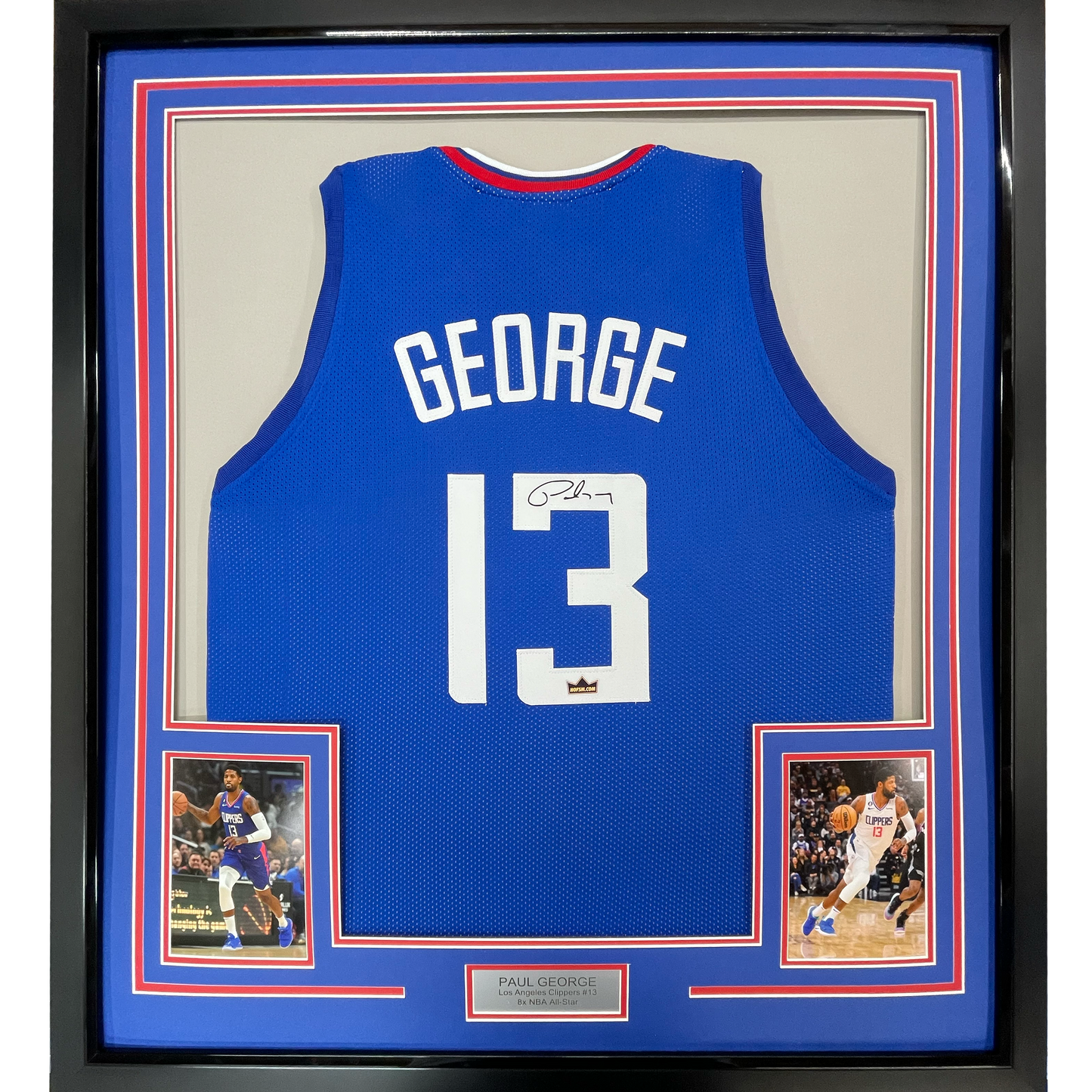 Framed Facsimile Autographed Paul George 35x39 Los Angeles LA Blue Reprint Laser Auto Basketball Jersey
