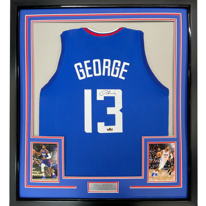 Framed Facsimile Autographed Paul George 35x39 Los Angeles LA Blue Reprint Laser Auto Basketball Jersey