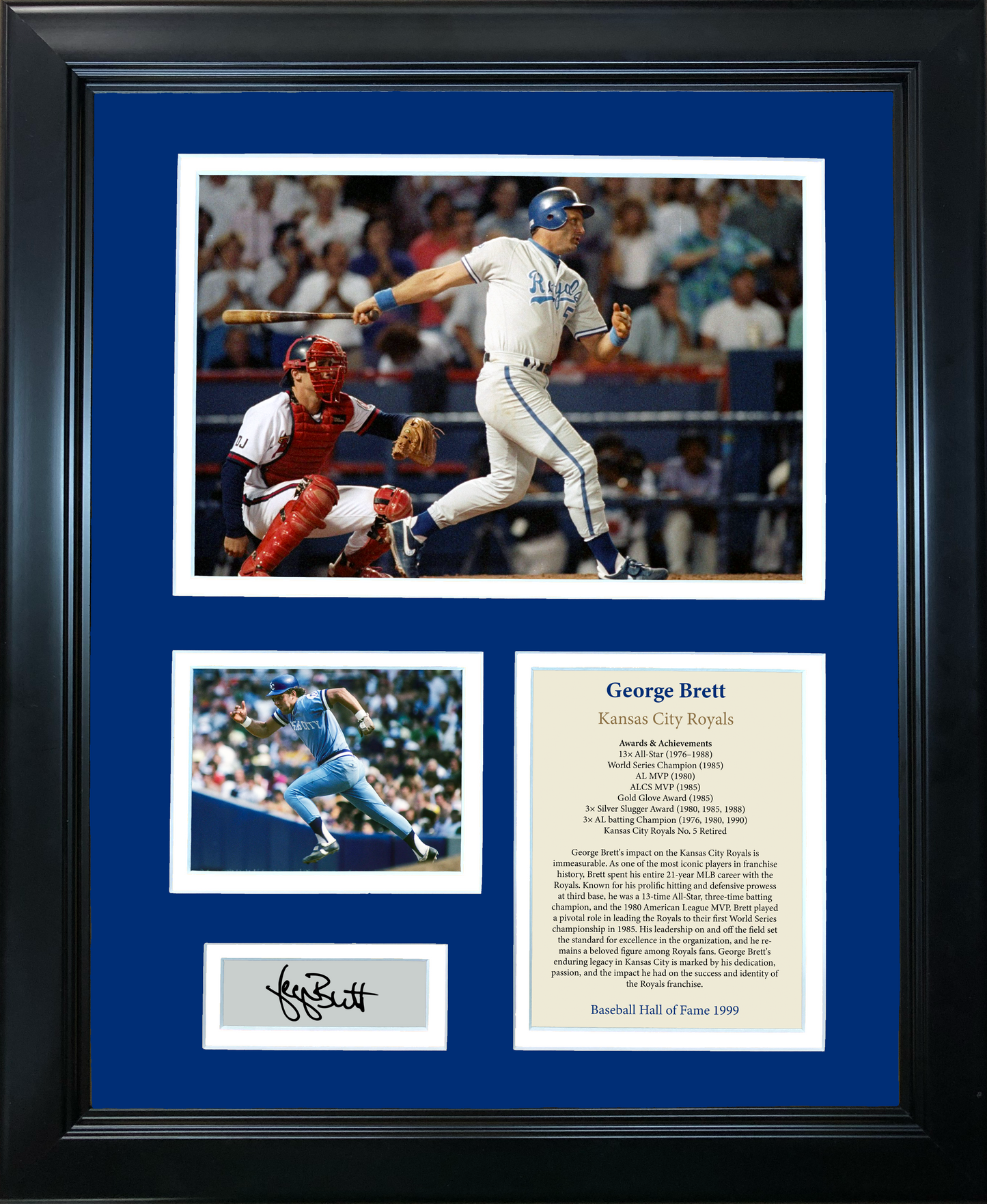 Framed George Brett Hall of Fame Facsimile Laser Engraved Signature Auto Baseball 11"x14" Photo Sig Collage