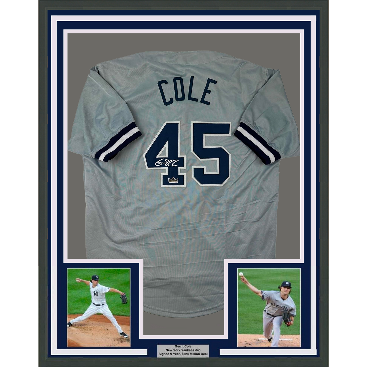 Framed Facsimile Autographed Gerrit Cole 35x39 New York Grey Reprint Laser Auto Baseball Jersey