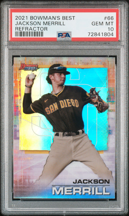 Graded 2021 Topps Bowmans Best Jackson Merrill #66 Refractor Rookie RC Baseball Card PSA 10 Gem Mint
