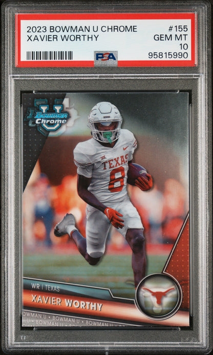 Graded 2023 Topps Bowman U Chrome Xavier Worthy #155 Rookie RC Football Card PSA 10 Gem Mint