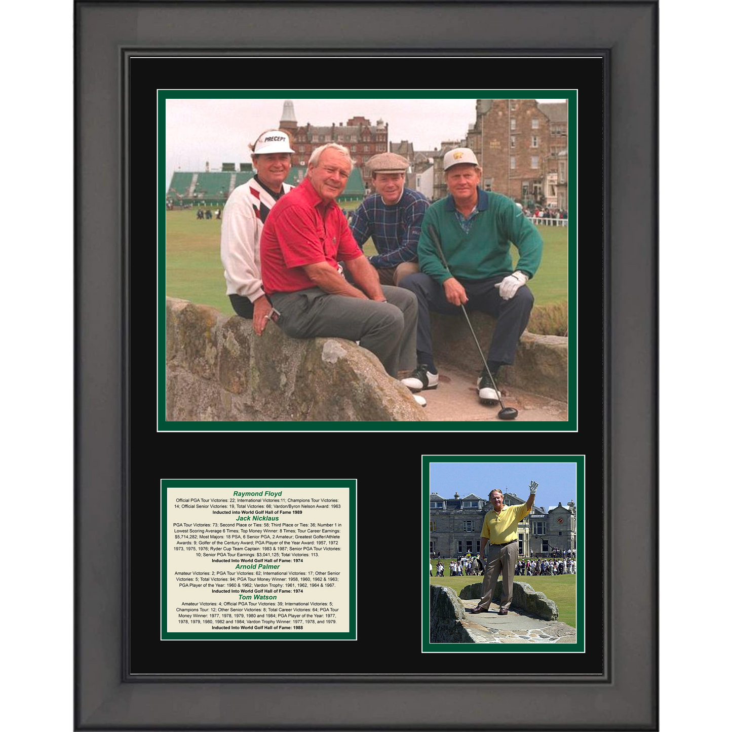 Framed Golf Legends Arnold Palmer, Raymond Floyd, Jack Nicklaus & Tom Watson PGA Hall of Fame 11"x14" Golf Three Photo Collage