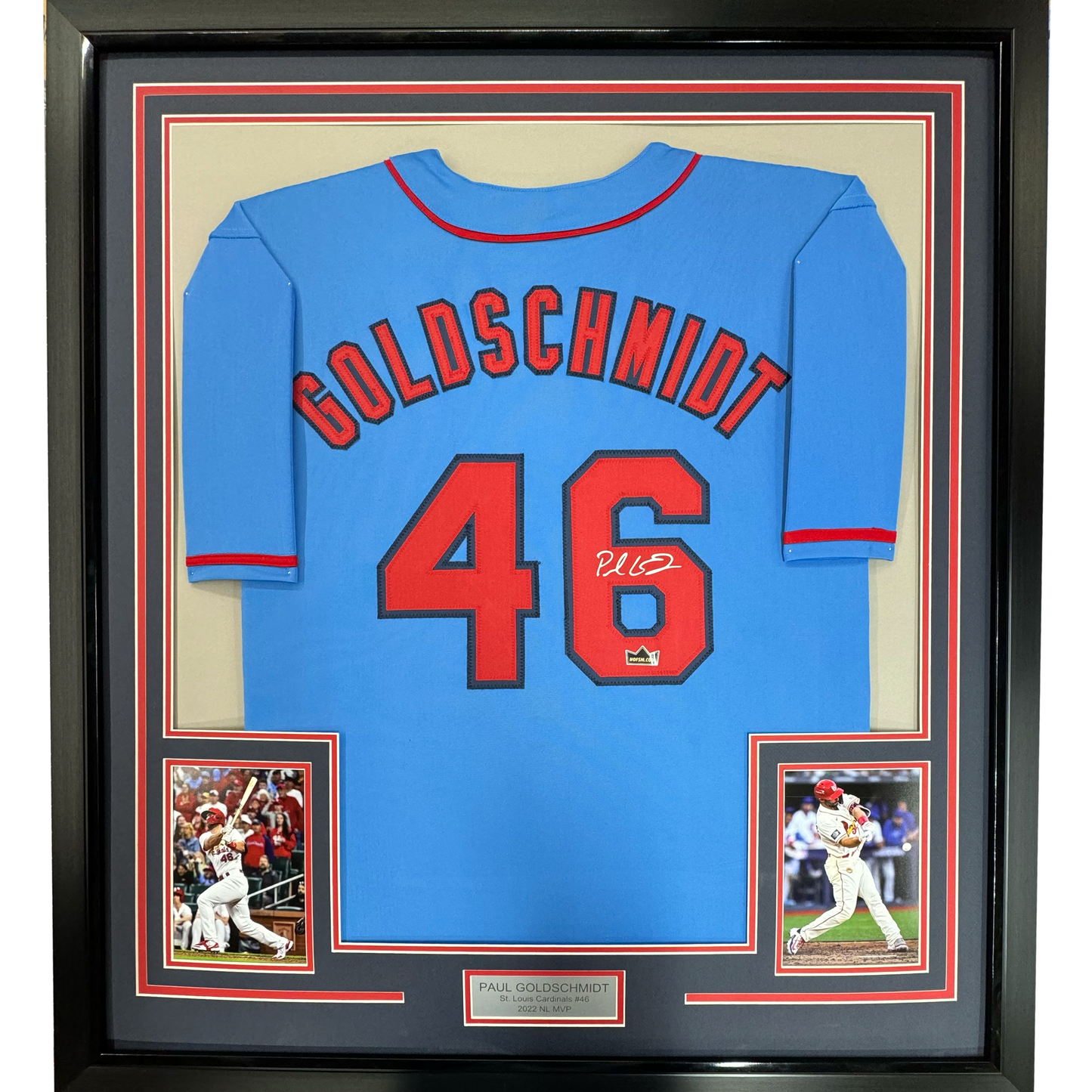 Framed Facsimile Autographed Paul Goldschmidt 35x39 St. Louis Blue Reprint Laser Auto Baseball Jersey