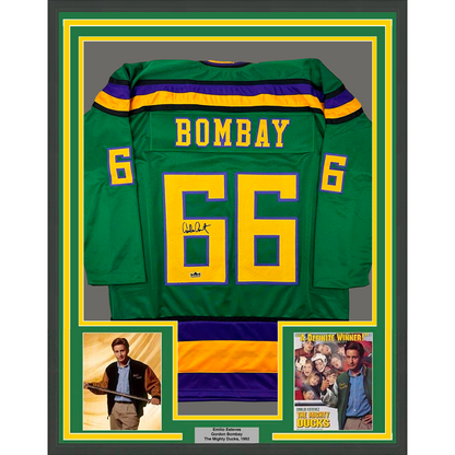 Framed Facsimile Autographed Emilio Estevez Gordon Bombay 35x39 Green Reprint Laser Auto Hockey Jersey
