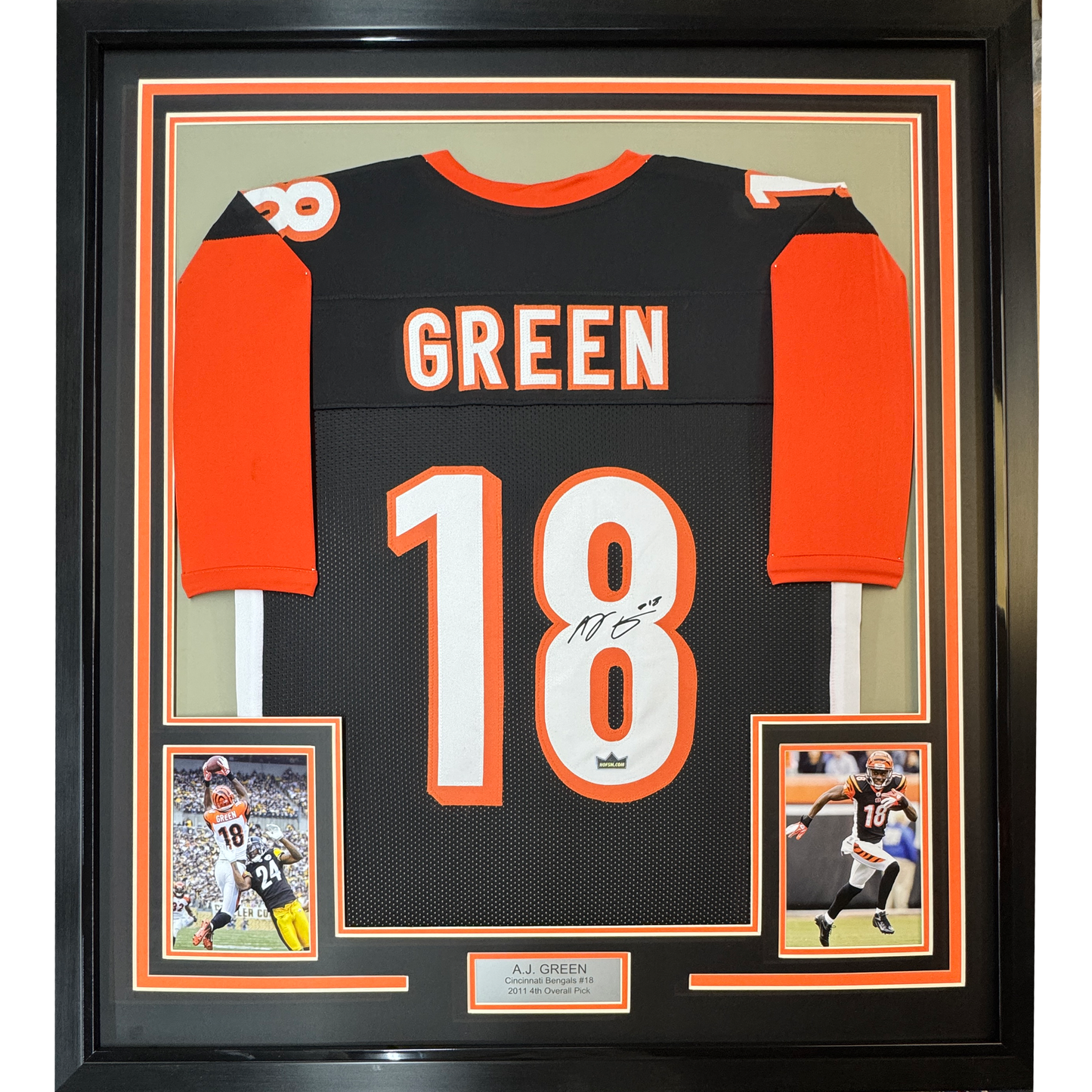 Framed Facsimile Autographed A.J. AJ Green 35x39 Cincinnati Black Reprint Laser Auto Football Jersey