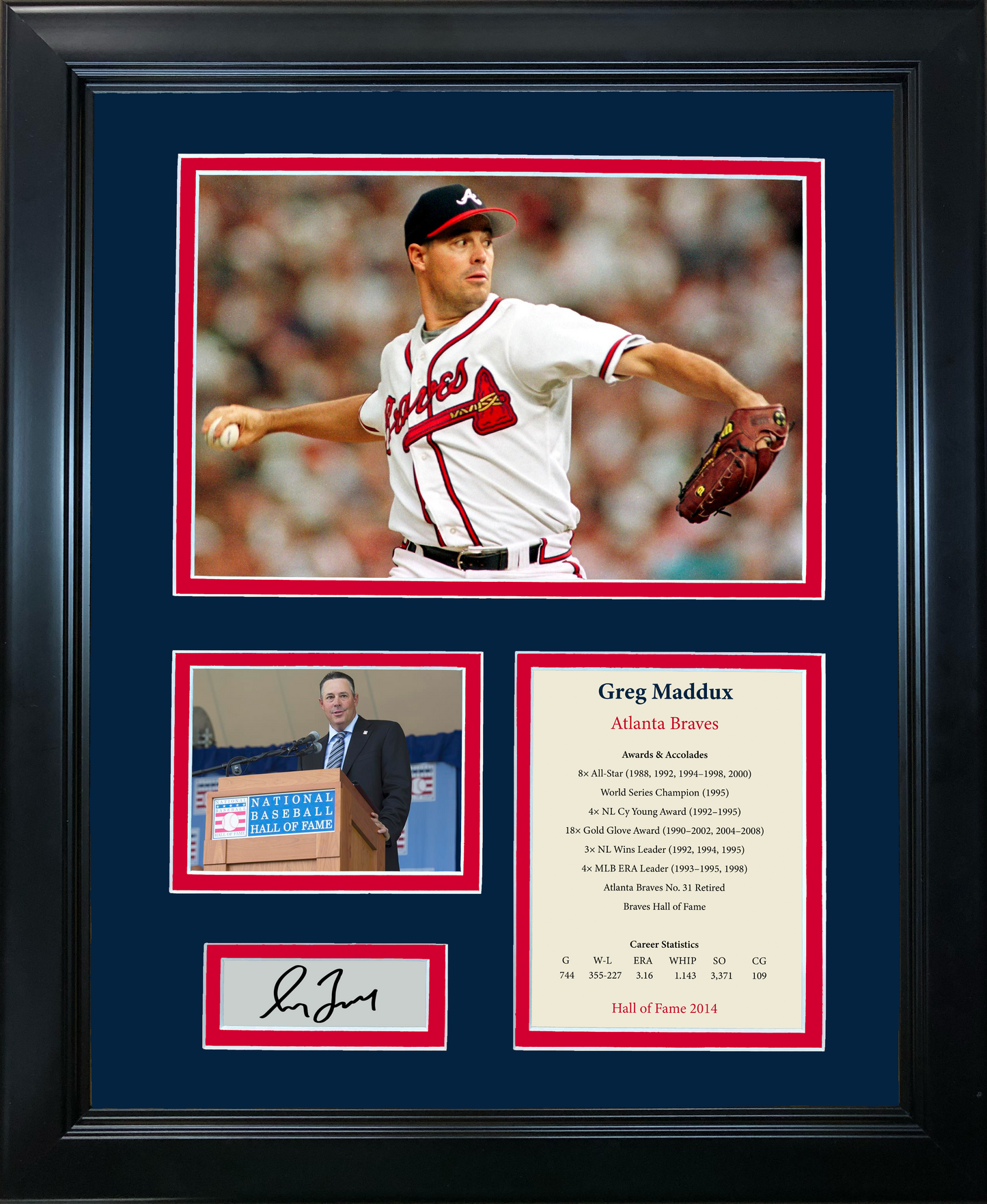 Framed Greg Maddux Hall of Fame Facsimile Laser Engraved Signature Auto Atlanta Braves 11"x14" Baseball Photo Sig Collage