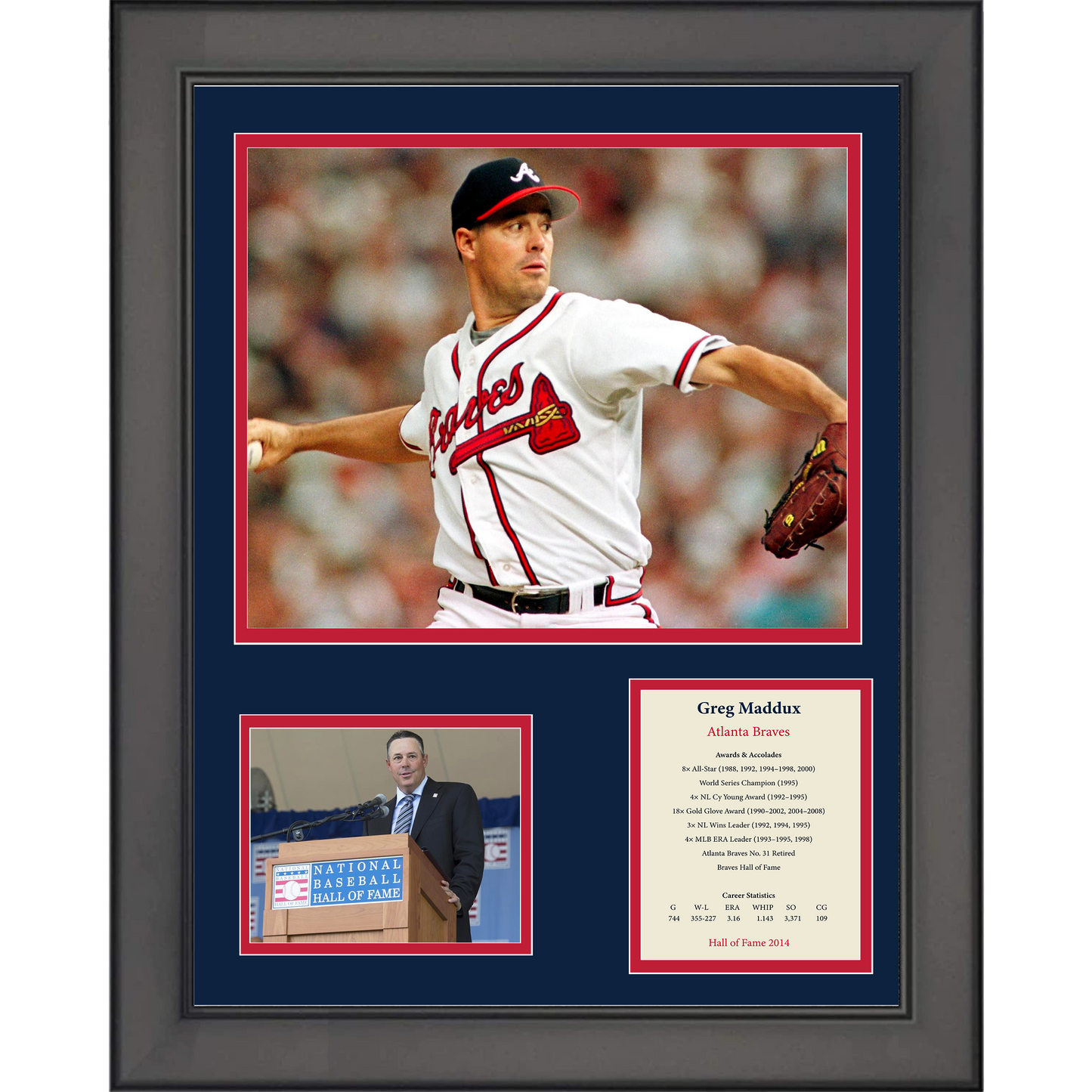 Framed Greg Maddux Hall of Fame Atlanta Braves 11"x14" Baseball Three Photo Collage