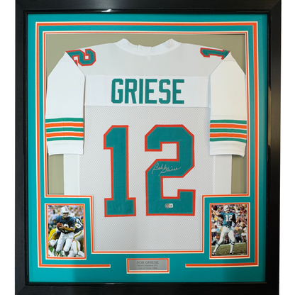 Framed Autographed/Signed Bob Griese 35x39 Miami White Football Jersey JSA COA