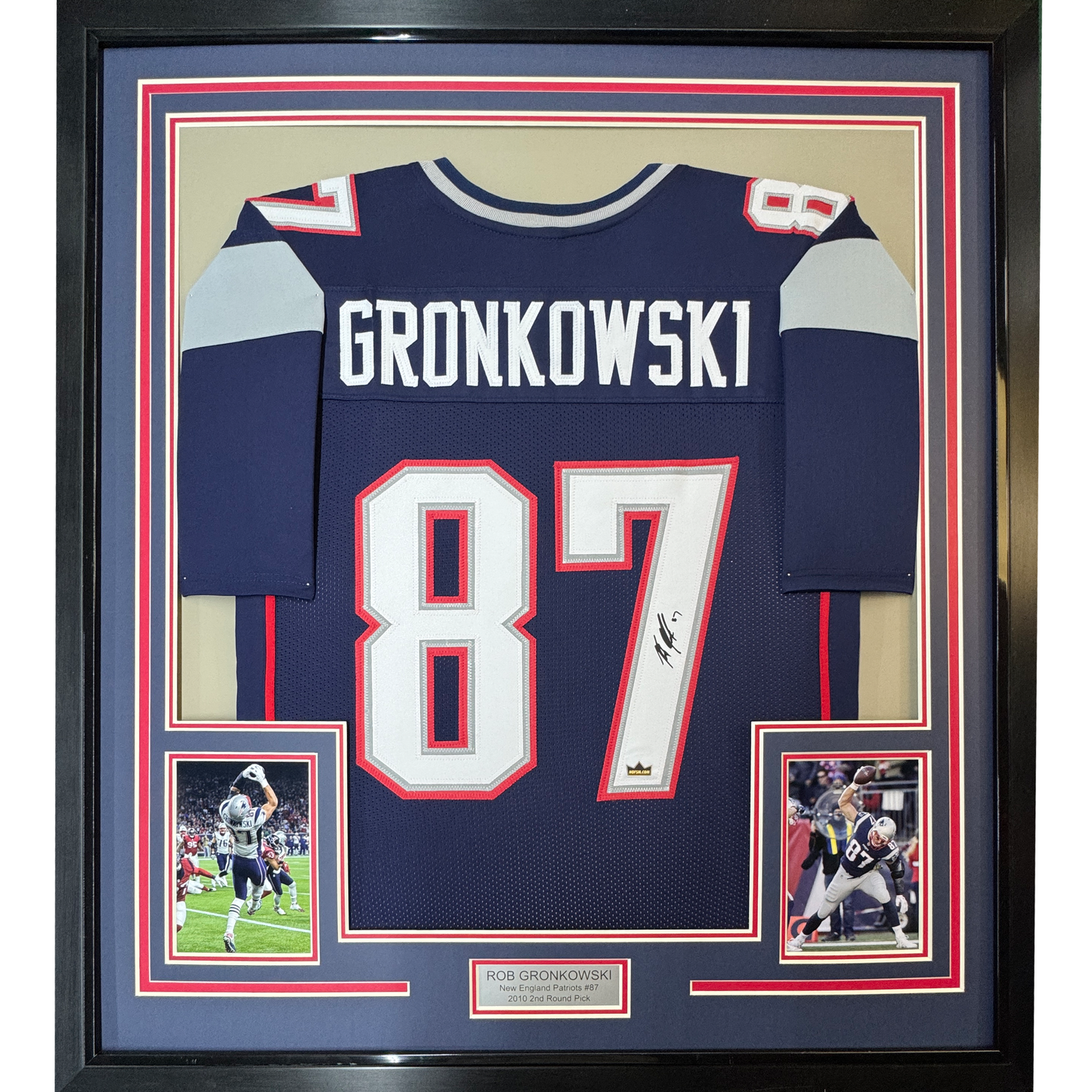 Framed Facsimile Autographed Rob Gronk Gronkowski 35x39 New England Blue Reprint Laser Auto Football Jersey