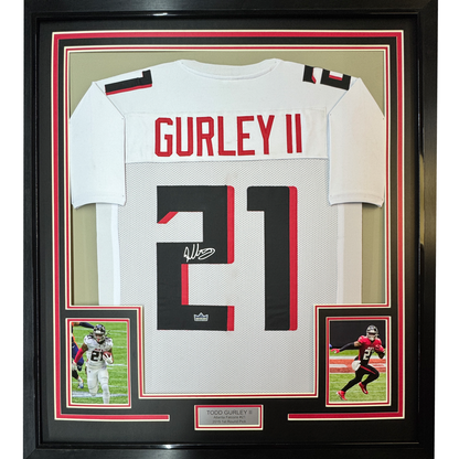 Framed Facsimile Autographed Todd Gurley II 35x39 Atlanta White Reprint Laser Auto Football Jersey