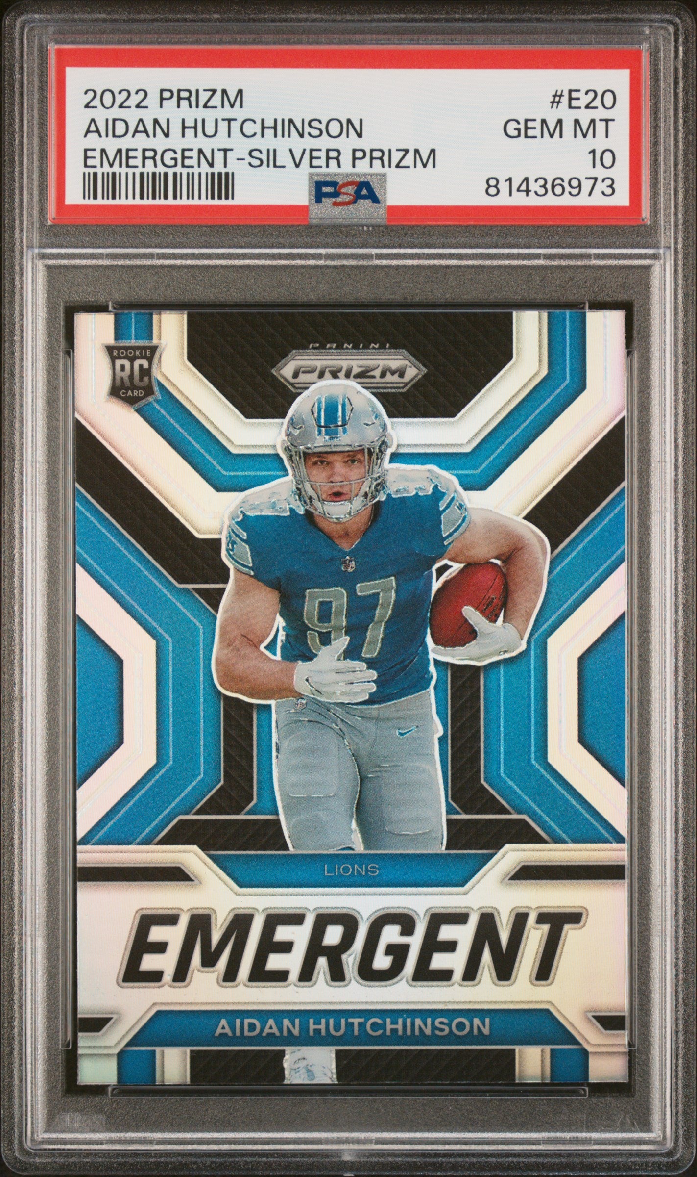 Graded 2022 Panini Prizm Aidan Hutchinson #E20 Emergent Silver Prizm Rookie RC Football Card PSA 10
