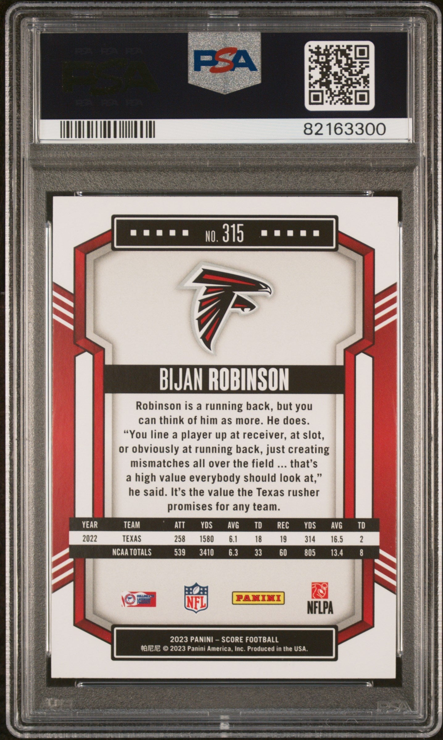 Graded 2023 Panini Score Bijan Robinson #315 Rookie RC Football Card PSA 10 Gem Mint