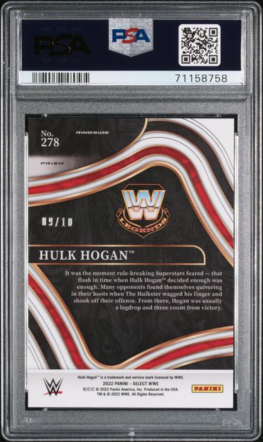 Graded 2022 Panini Select WWE Hulk Hogan #278 /10 Gold Flash Prizm Wrestling Card PSA 9 Mint