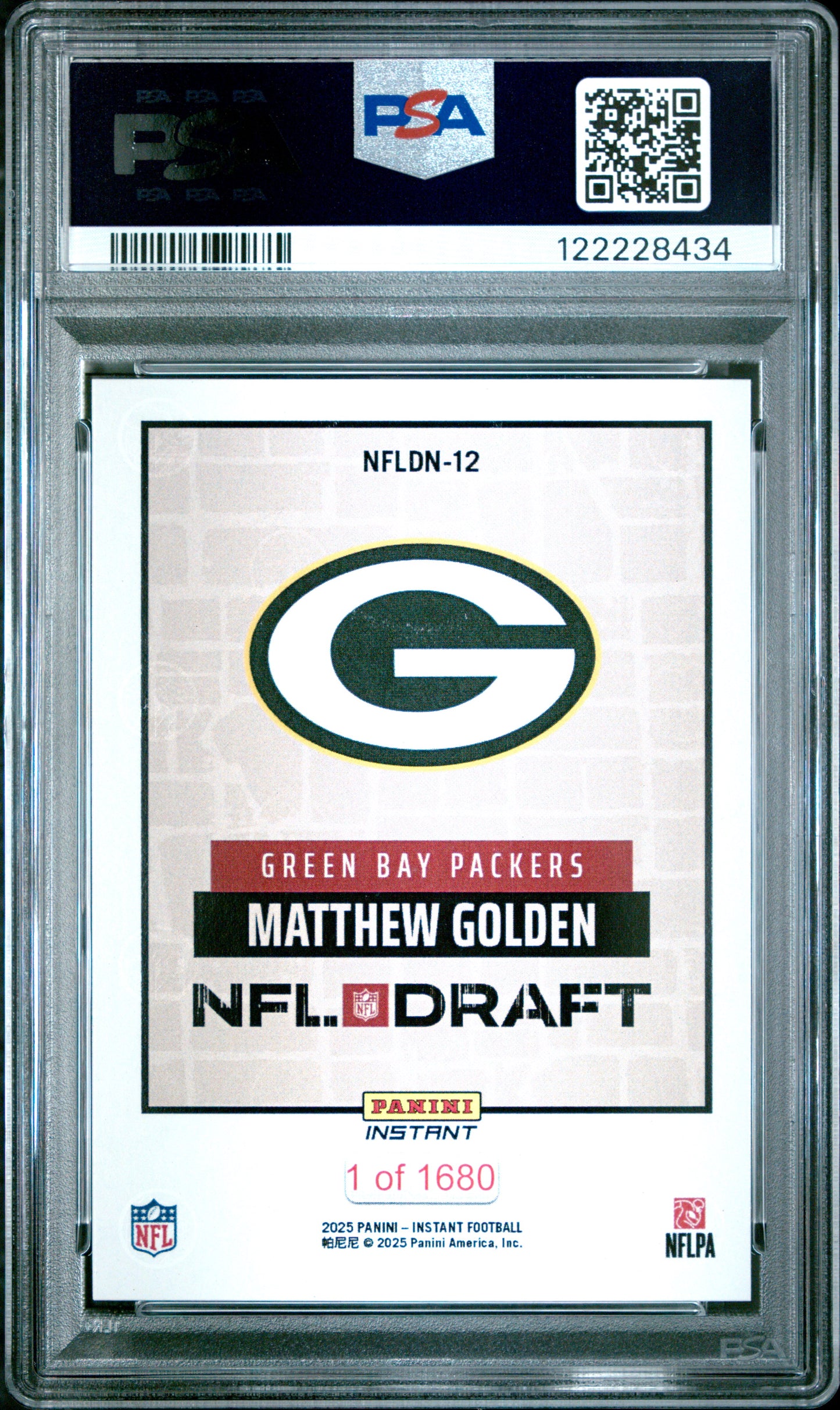 Graded 2025 Panini Instant Matthew Golden #NFLDN12 NFL Draft Night Rookie RC Football Card PSA 9 Mint