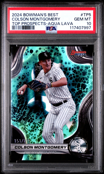 Graded 2024 Topps Bowmans Best Colson Montgomery #TP5 Top Prospects Aqua Lava /199 Rookie RC Baseball Card PSA 10 Gem Mint