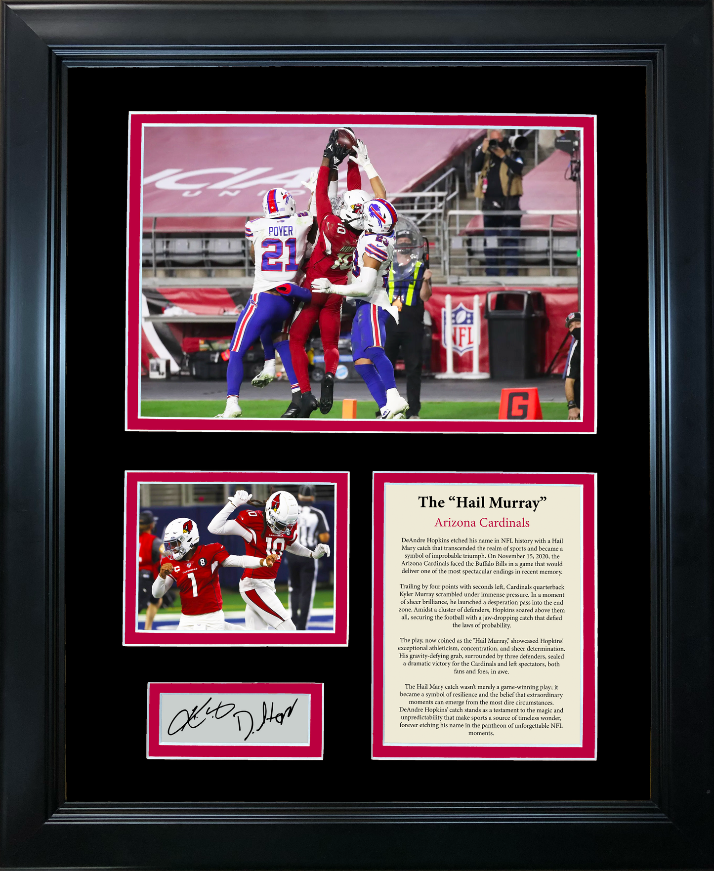 Framed The  Hail Murray  Kyler Murray & DeAndre Hopkins Catch Dual Facsimile Laser Engraved Signature Auto Arizona Cardinals Football 11"x14" Photo Sig Collage