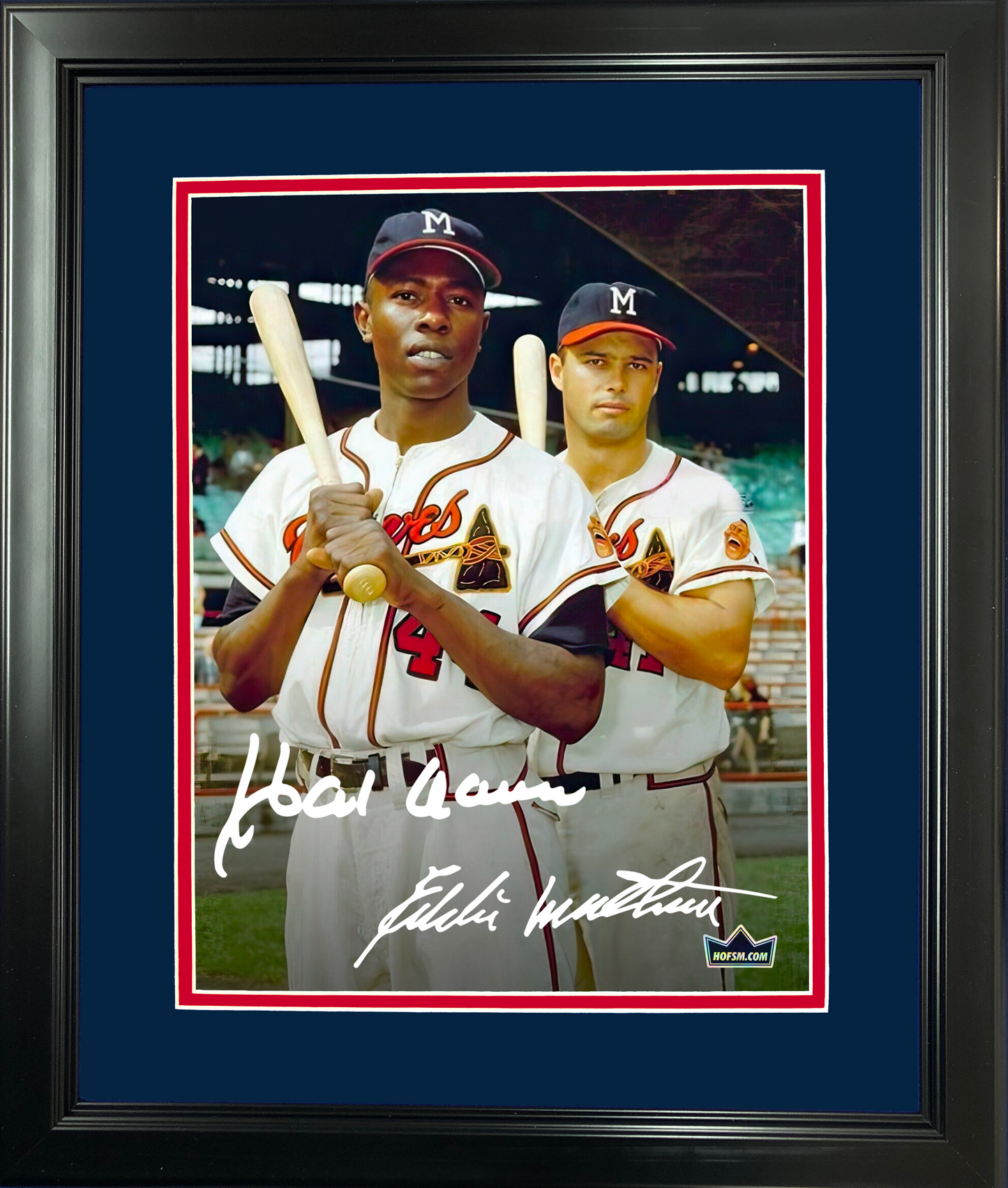 Framed Hank Aaron & Eddie Mathews Dual Facsimile Laser Engraved Signature Auto Atlanta Braves 11"x14" Baseball Photo HOFSM Holo