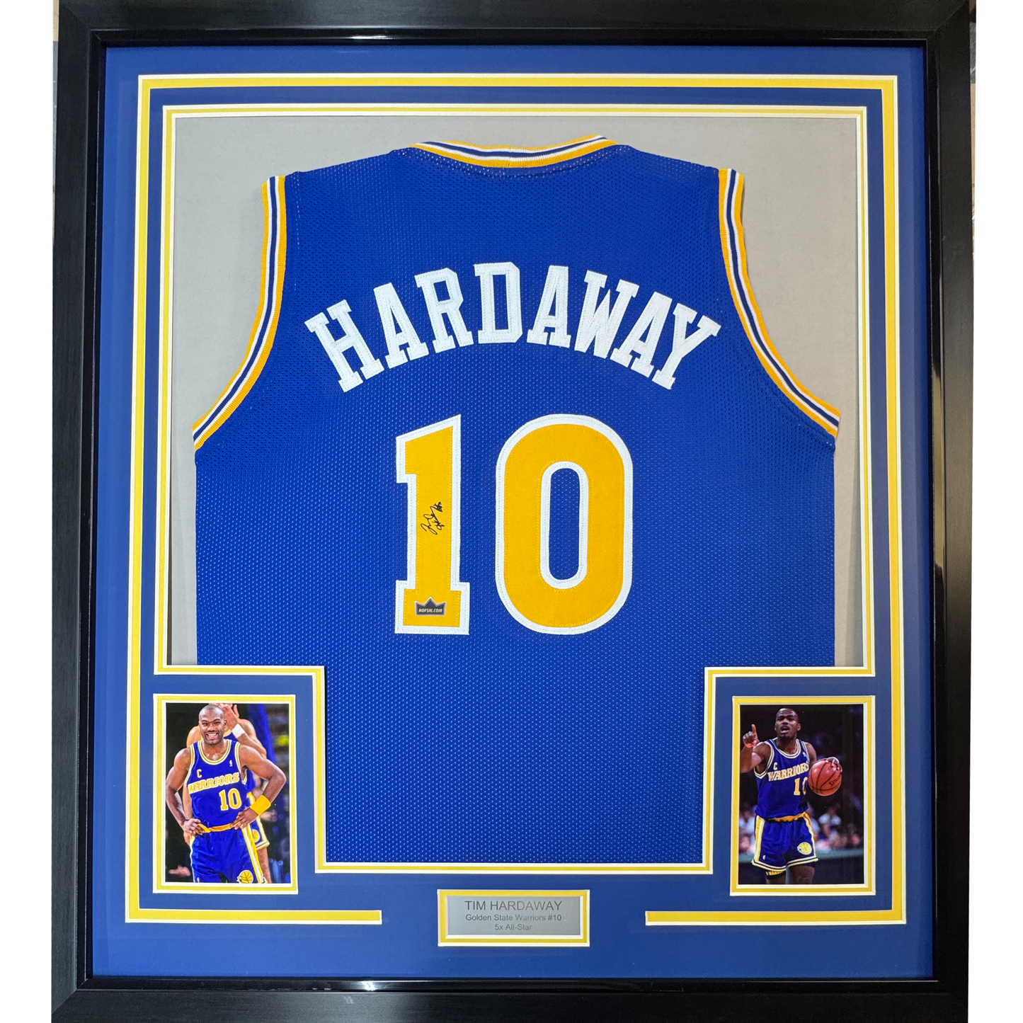 Framed Facsimile Autographed Tim Hardaway 35x39 Golden State Blue Reprint Laser Auto Basketball Jersey