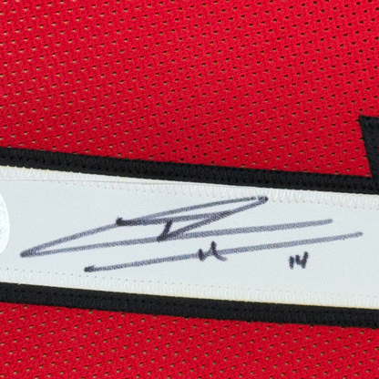 Framed Autographed/Signed Tyler Herro 35x39 Miami Red Basketball Jersey JSA COA