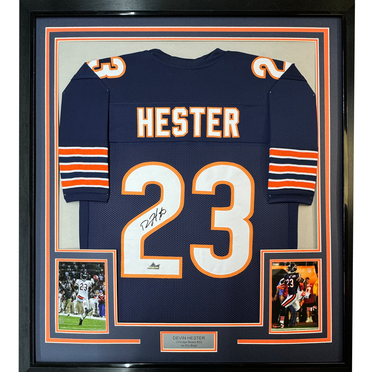 Framed Facsimile Autographed Devin Hester 35x39 Chicago Blue Reprint Laser Auto Football Jersey