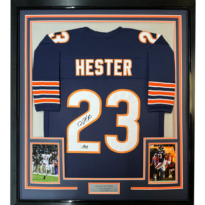 Framed Facsimile Autographed Devin Hester 35x39 Chicago Blue Reprint Laser Auto Football Jersey