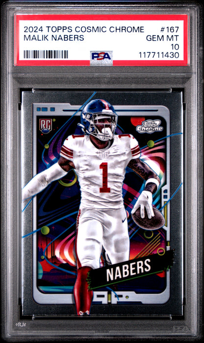 Graded 2024 Topps Cosmic Chrome Malik Nabers #167 Rookie RC Football Card PSA 10 Gem Mint