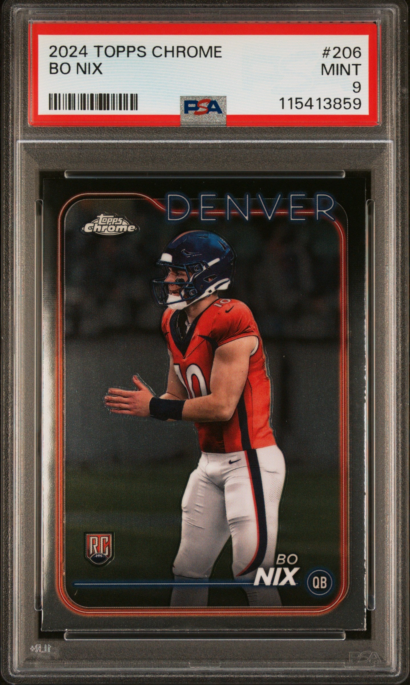 Graded 2024 Topps Chrome Bo Nix #206 Rookie RC Football Card PSA 9 Mint