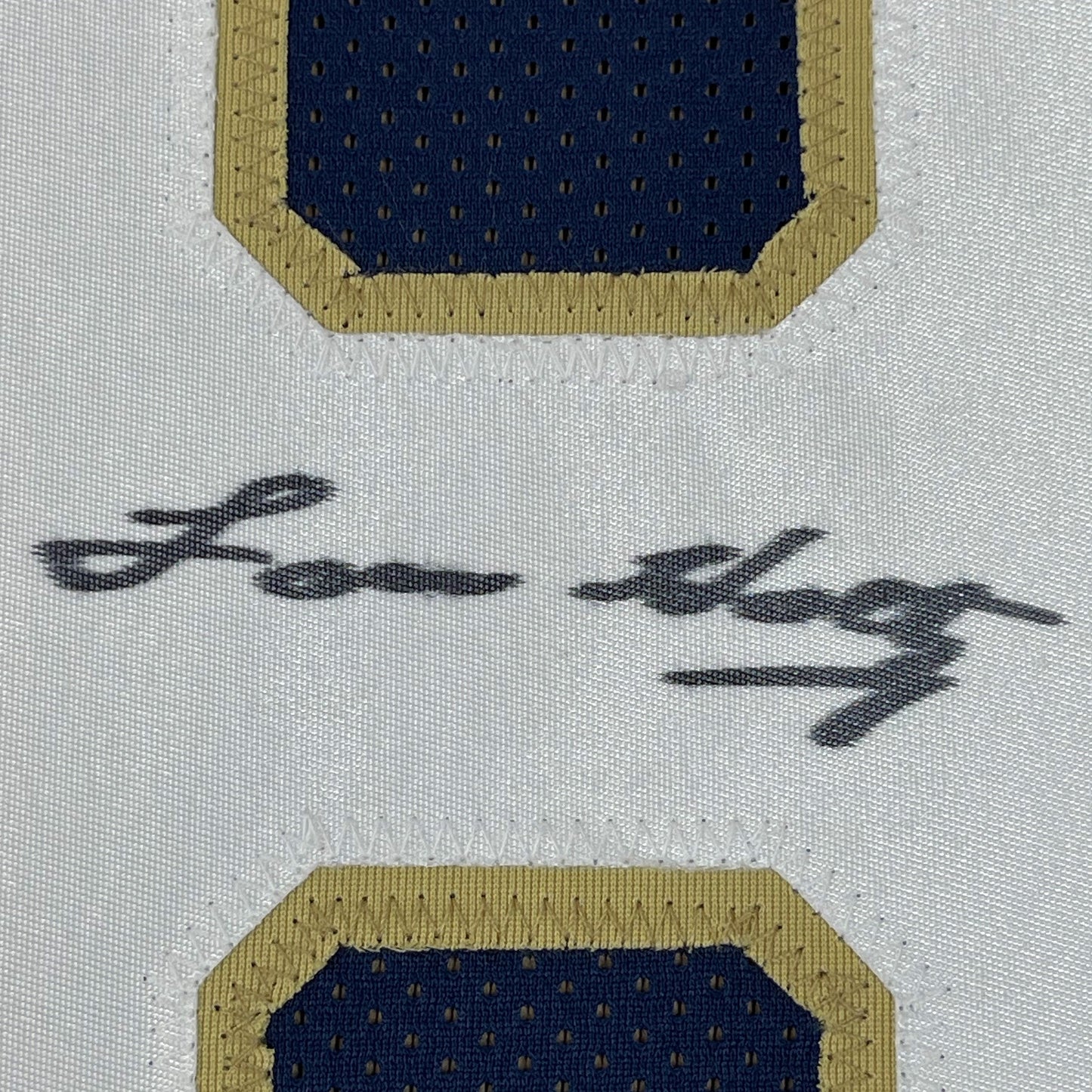 Framed Autographed/Signed Lou Holtz 35x39 Notre Dame Blue College Football Jersey JSA COA